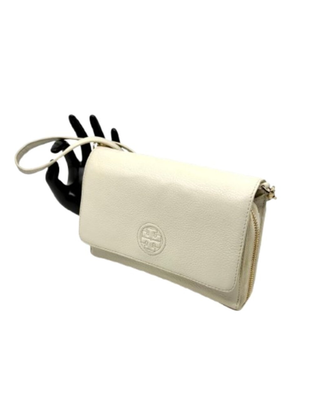 TORY BUCH~Thea~FLAT WALLET PEBBLED LEATHER CROSSBODY CLUTCH BAG in NEW IVORY